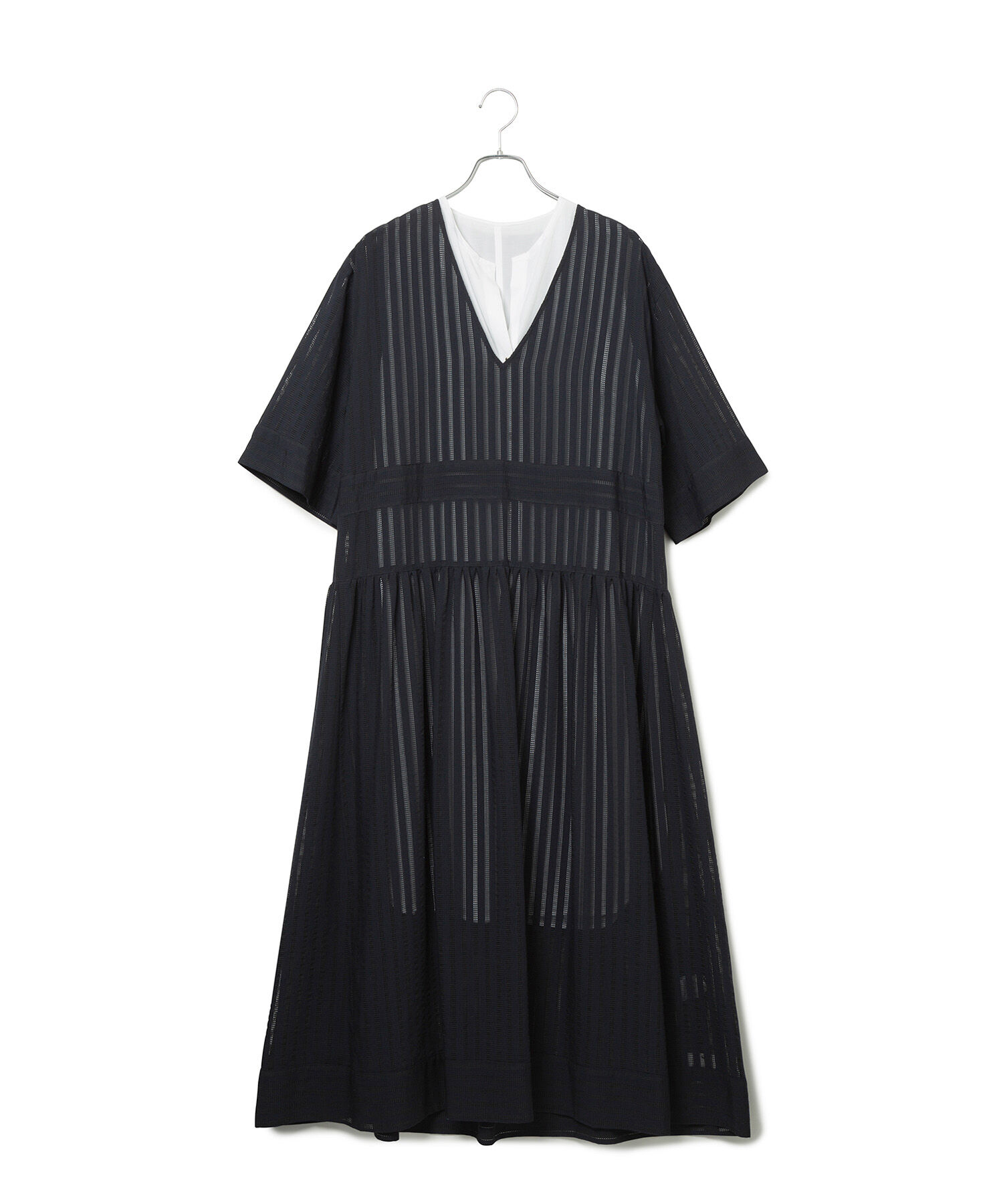 ROPE「シャドーストライプ/楊柳 レイヤードワンピース」|ワンピース|