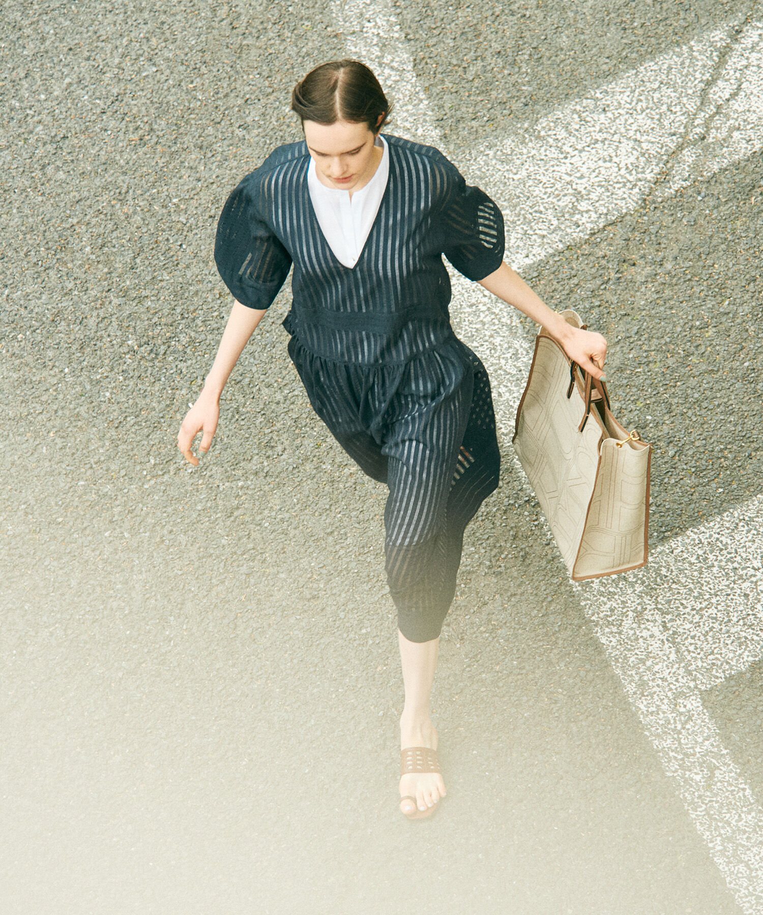 ROPE「シャドーストライプ/楊柳 レイヤードワンピース」|ワンピース|