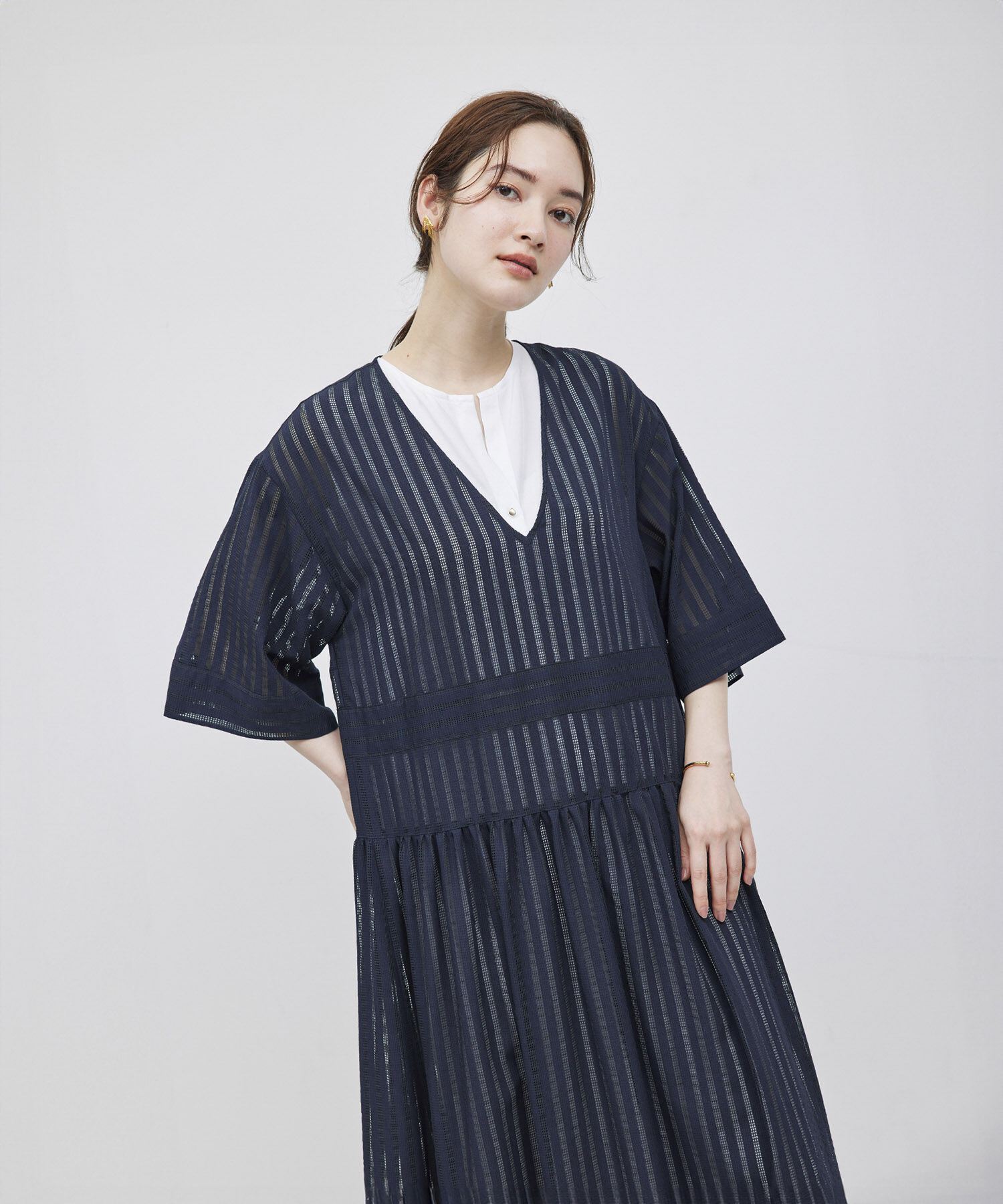 ROPE「シャドーストライプ/楊柳 レイヤードワンピース」|ワンピース|