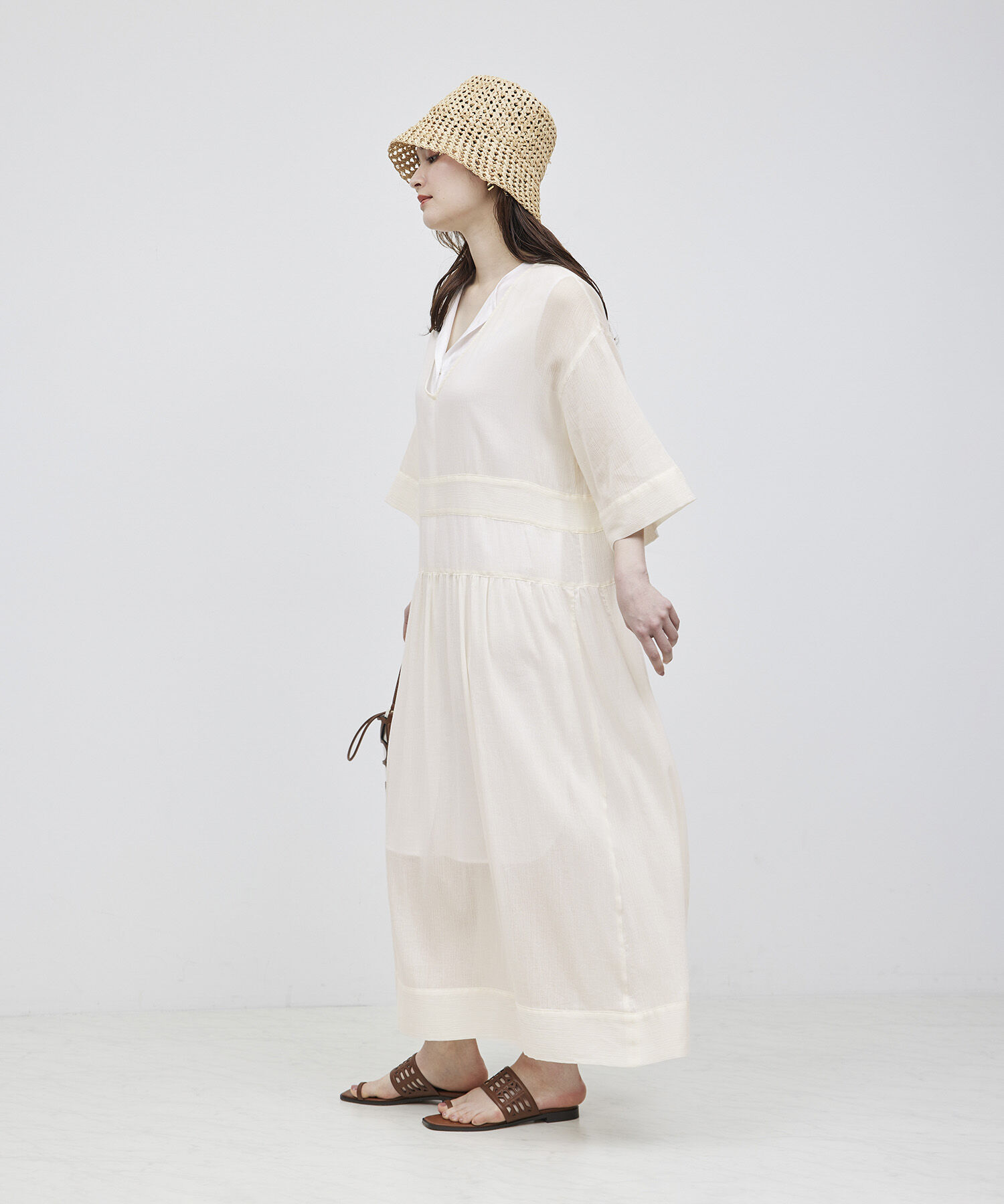 ROPE「シャドーストライプ/楊柳 レイヤードワンピース」|ワンピース|