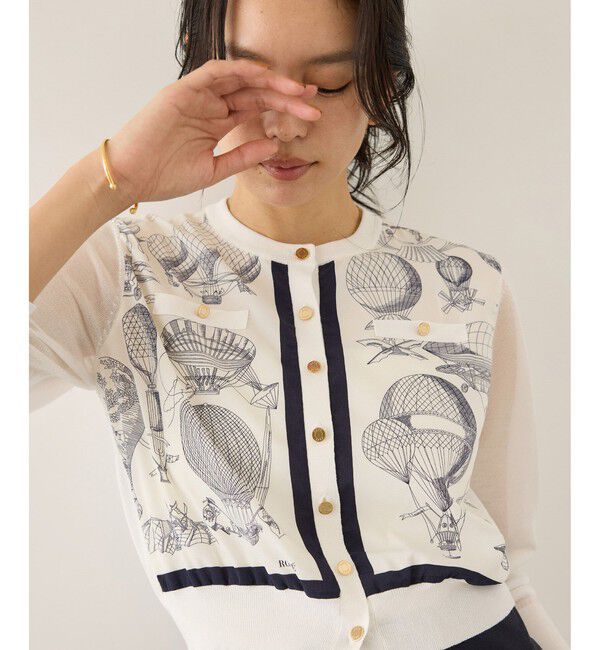 ROPE「ヴィンテージスカーフプリントカーディガン/セットアップ対応・イージーケア」|カーディガン|オフホワイト(15)