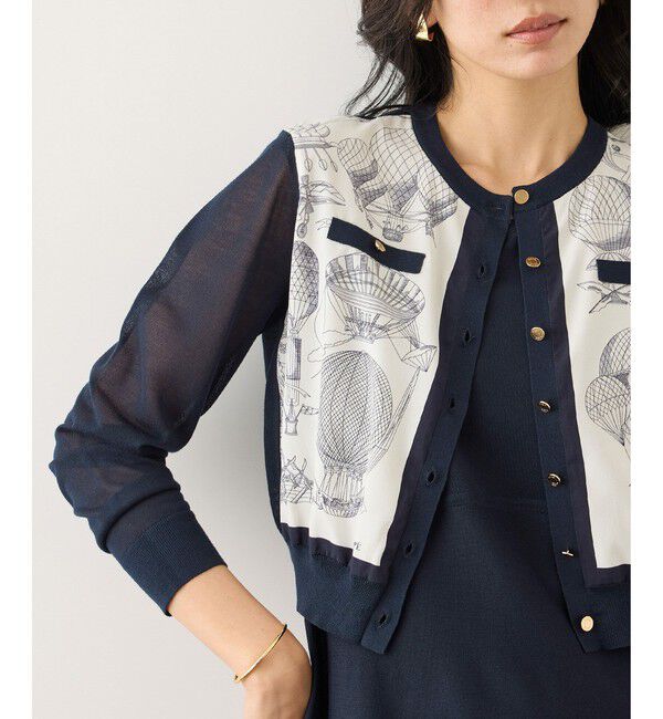 ROPE「ヴィンテージスカーフプリントカーディガン/セットアップ対応・イージーケア」|カーディガン|