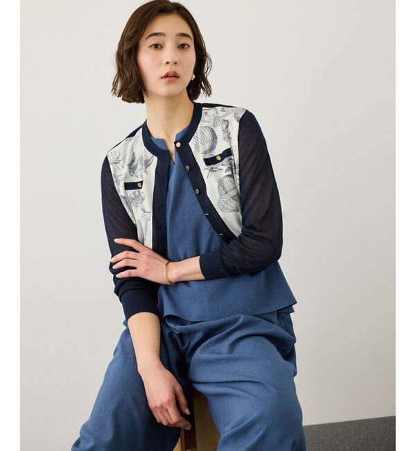 ROPE「ヴィンテージスカーフプリントカーディガン/セットアップ対応・イージーケア」|カーディガン|