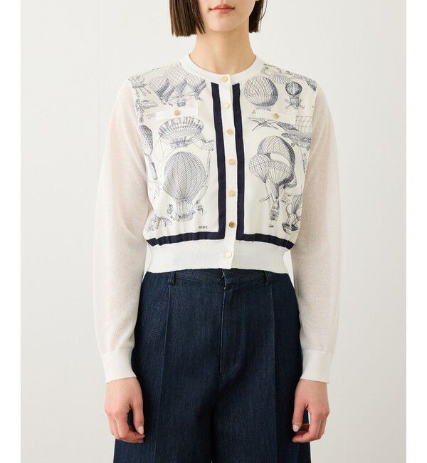 ROPE「ヴィンテージスカーフプリントカーディガン/セットアップ対応・イージーケア」|カーディガン|