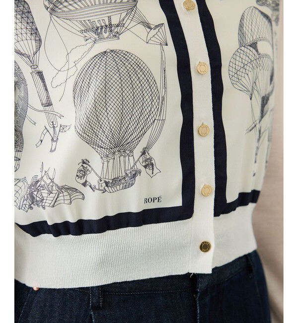 ROPE「ヴィンテージスカーフプリントカーディガン/セットアップ対応・イージーケア」|カーディガン|