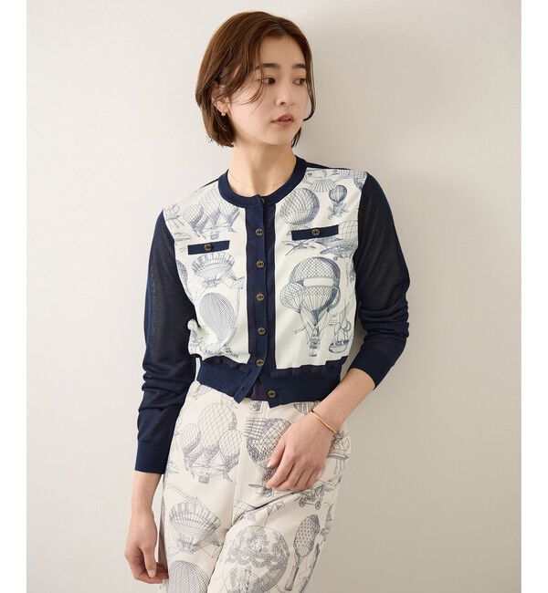 ROPE「ヴィンテージスカーフプリントカーディガン/セットアップ対応・イージーケア」|カーディガン|