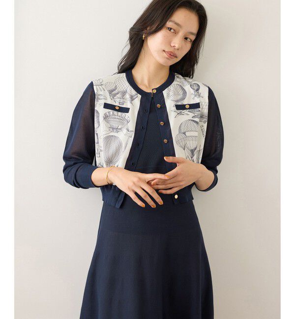 ROPE「ヴィンテージスカーフプリントカーディガン/セットアップ対応・イージーケア」|カーディガン|ネイビー系(41)