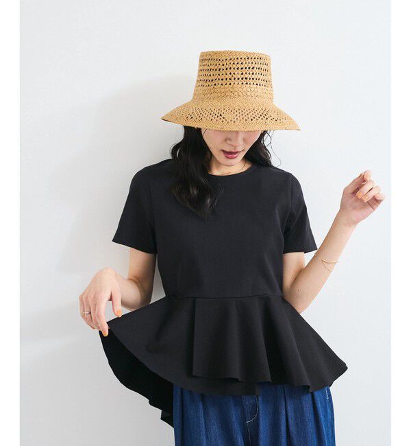 VIS「イレギュラーヘム異素材ドッキングペプラムプルオーバー」|Tシャツ・カットソー|ブラック(01)