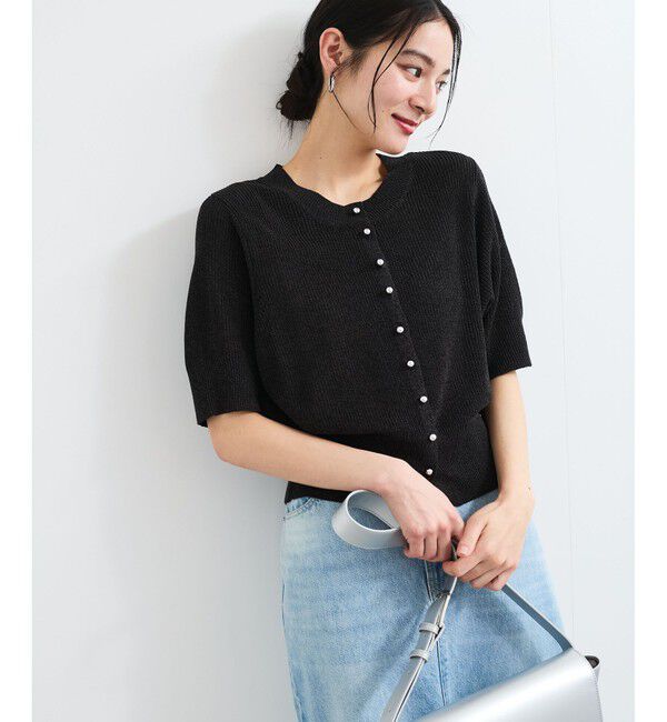 VIS「【WEB限定】多釦ハーフスリーブサマーニットカーディガン」|カーディガン|