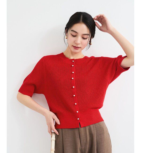 VIS「【WEB限定】多釦ハーフスリーブサマーニットカーディガン」|カーディガン|