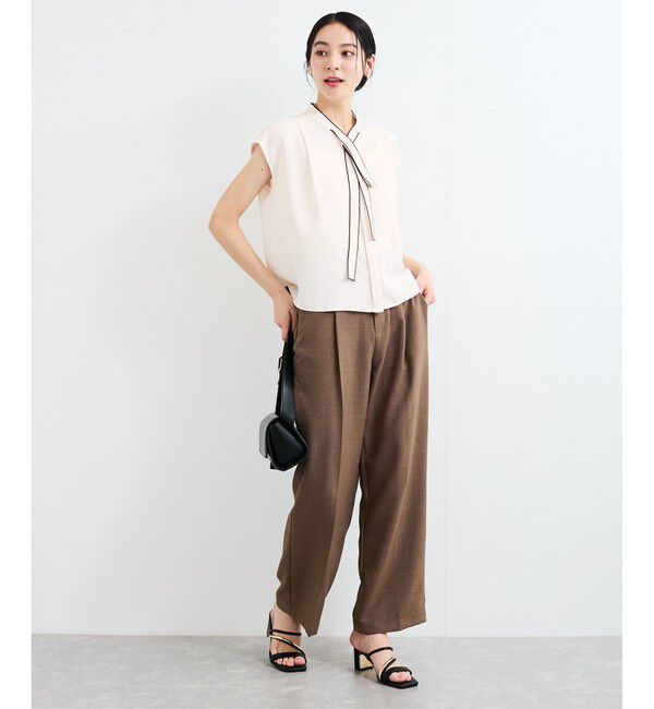 VIS「【接触冷感】配色ボウタイタックブラウス」|シャツ・ブラウス|