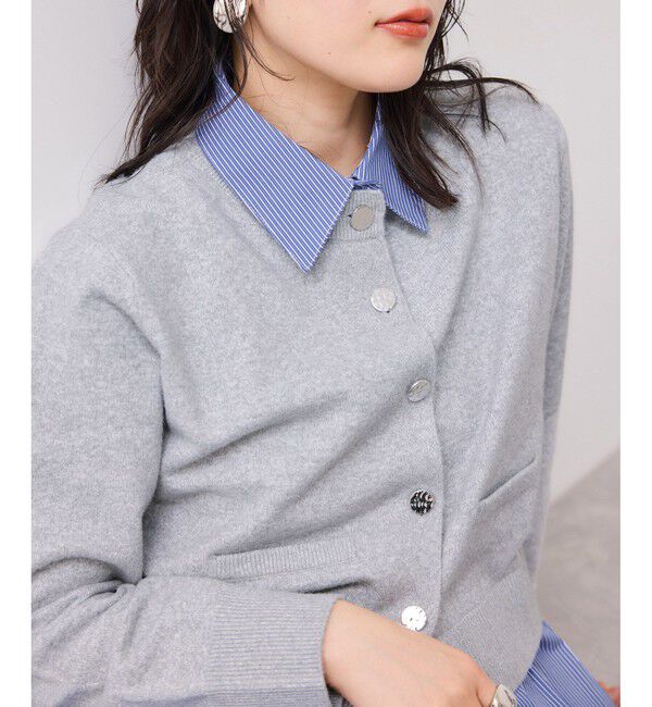 VIS「シャツレイヤード風メタルボタンカーディガン」|カーディガン|