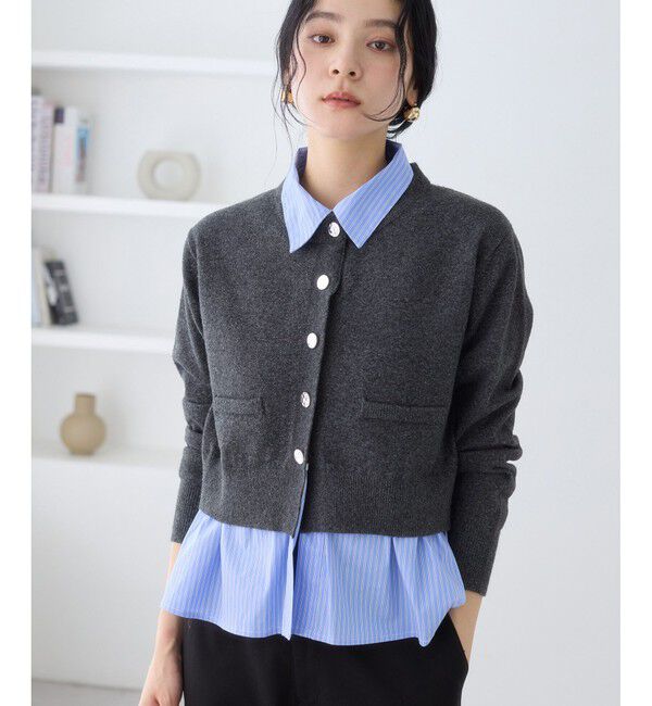 VIS「シャツレイヤード風メタルボタンカーディガン」|カーディガン|