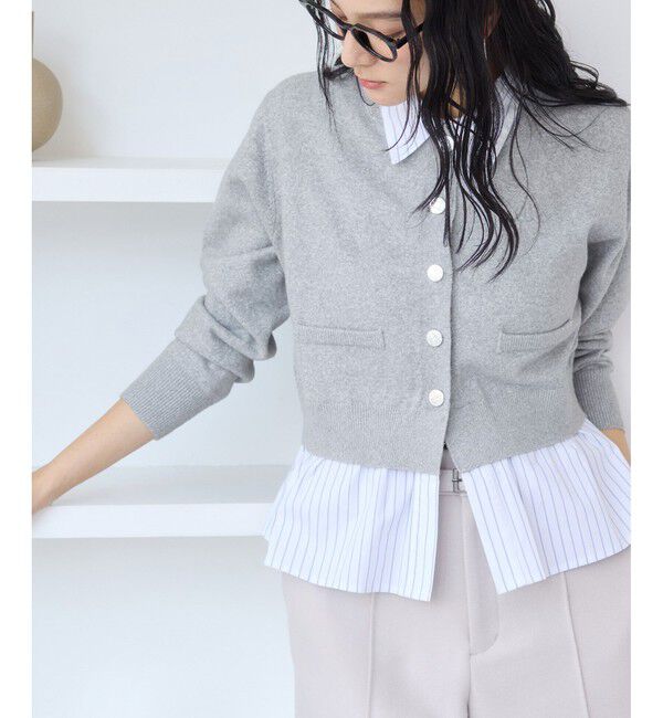 VIS「シャツレイヤード風メタルボタンカーディガン」|カーディガン|ライトグレー(08)