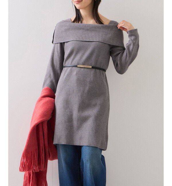 VIS「アシメオフショルリブニット美シルエットワンピース/着丈が選べる」|ワンピース|