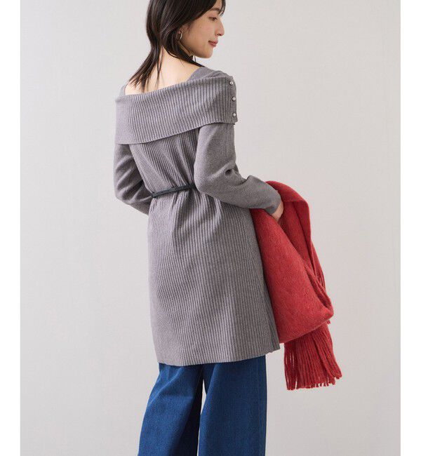 VIS「アシメオフショルリブニット美シルエットワンピース/着丈が選べる」|ワンピース|