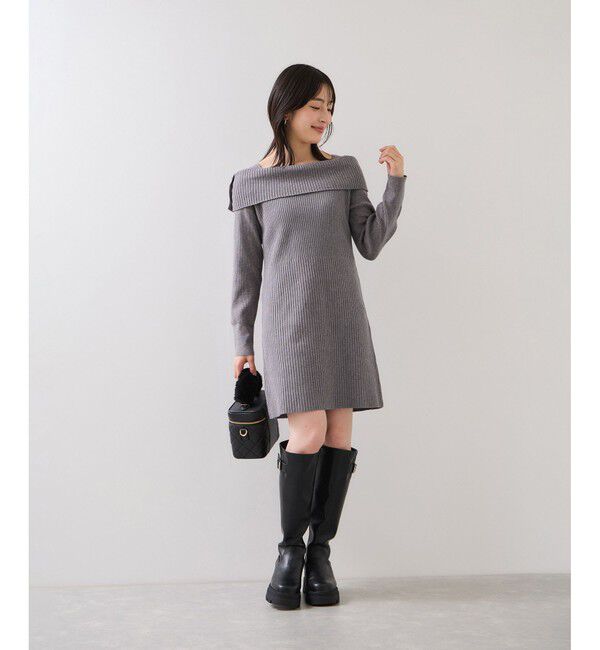 VIS「アシメオフショルリブニット美シルエットワンピース/着丈が選べる」|ワンピース|