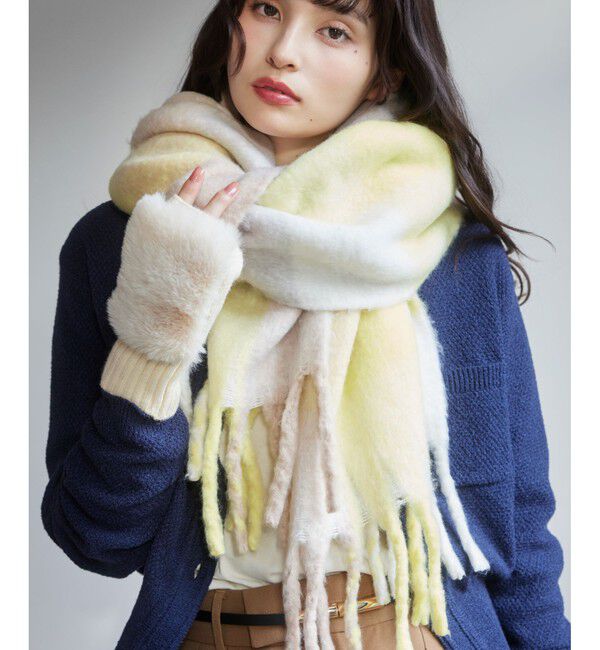 VIS「ふわふわフリンジチェックマフラー/静電気防止」|マフラー|