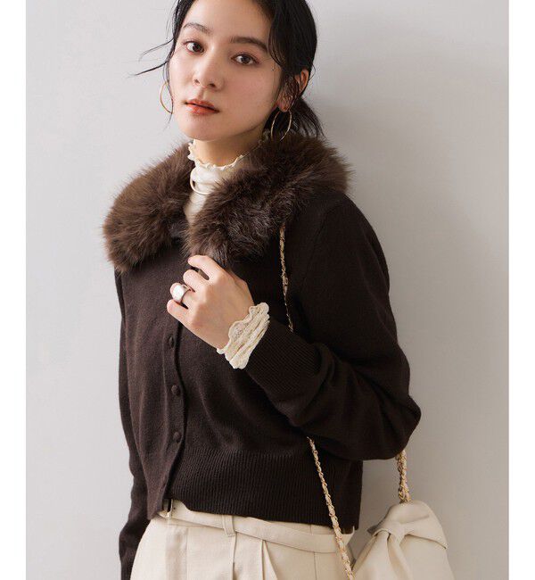 VIS「衿ファー取り外しカーディガン」|カーディガン|