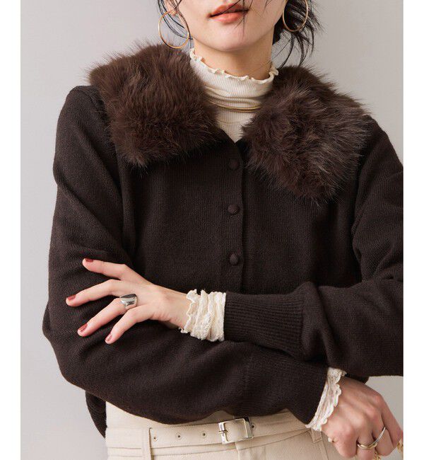VIS「衿ファー取り外しカーディガン」|カーディガン|ブラウン(20)