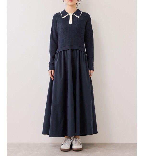 VIS「ダブルカラーポロニットドッキングワンピース」|ワンピース|