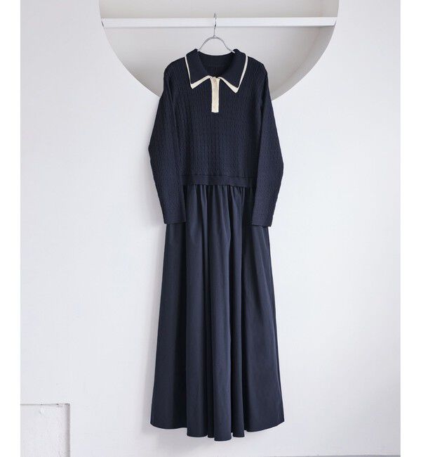 VIS「ダブルカラーポロニットドッキングワンピース」|ワンピース|