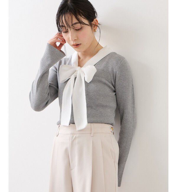 VIS「バイカラーリボンドッキングニット」|ニット・セーター|