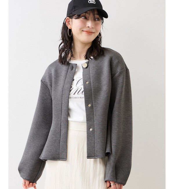 VIS「ボタンポイントペプラムカットジャケット」|カーディガン|グレー(07)