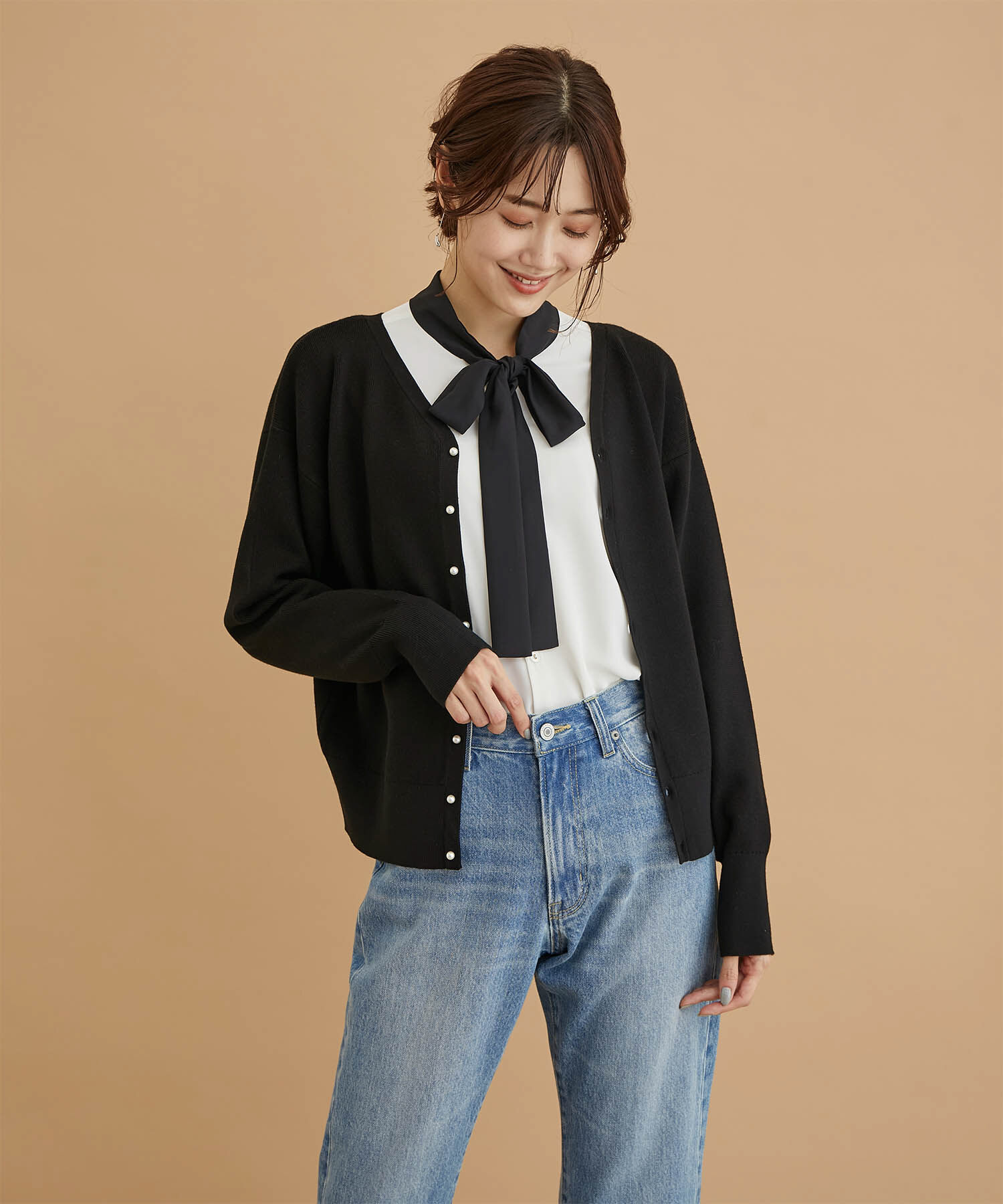 Rope&rsquo;Picnic「2WAY/マシュマロニットパールカーディガン/リンクコーデ」|カーディガン|