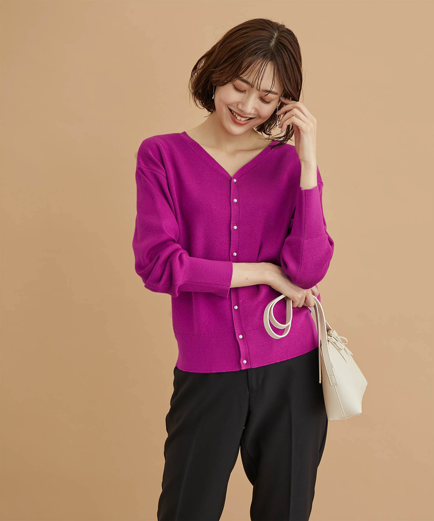 Rope&rsquo;Picnic「2WAY/マシュマロニットパールカーディガン/リンクコーデ」|カーディガン|