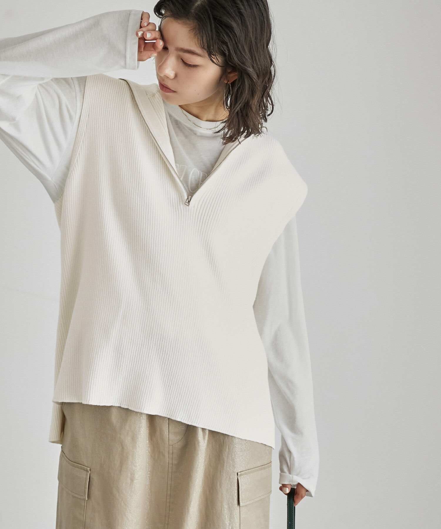 ROPE' PICNIC R「ハーフジップノースリーブニット」|ニット・セーター|