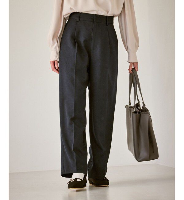 Rope&rsquo;Picnic「【低身長・小柄さんサイズ】レディハンサムシリーズ ウールライクウエストタックセミワイドパンツ」|スラックス|