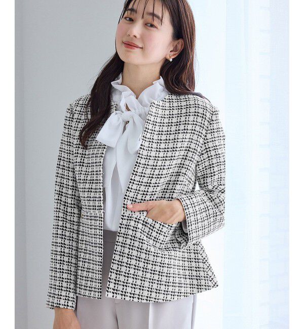 Rope&rsquo;Picnic「【WEB限定カラー】ツイードフレアジャケット/入卒式・セレモニー対応・リンクコーデ」|ノーカラージャケット|
