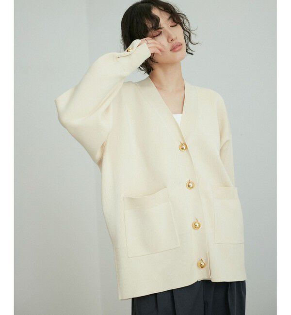 ADAM ET ROPE'「【再入荷】・【サステナブル】ロゴボタンミドルカーディガン」|カーディガン|