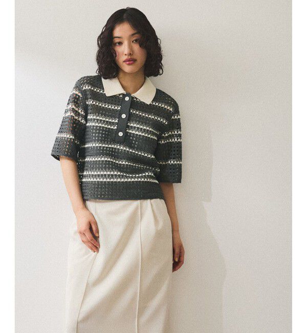 ADAM ET ROPE'「【WEB限定】クロシェニットポロ」|ニット・セーター|グレーサブ