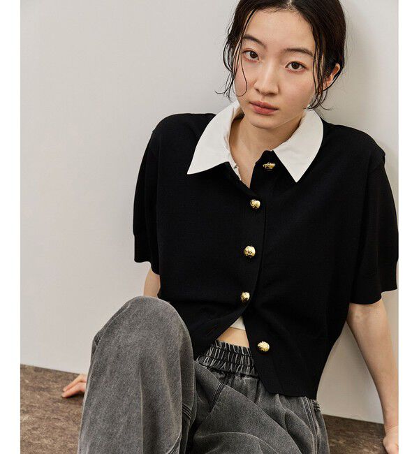 ADAM ET ROPE'「【サステナブル】2WAYカラー付カーディガン」|カーディガン|