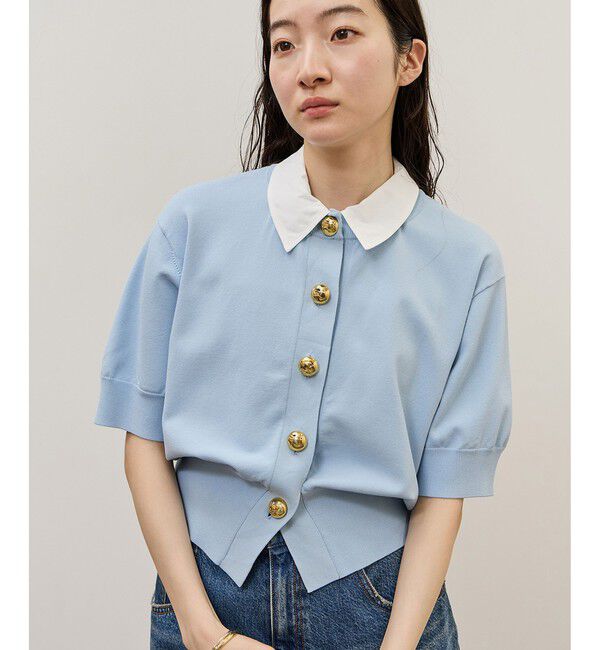 ADAM ET ROPE'「【サステナブル】2WAYカラー付カーディガン」|カーディガン|サックス(48)