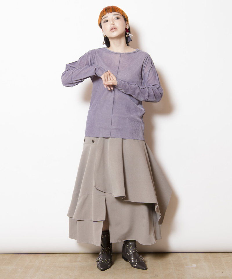  「フロッキーチュールメロー切替長袖Tシャツ」|Tシャツ・カットソー|