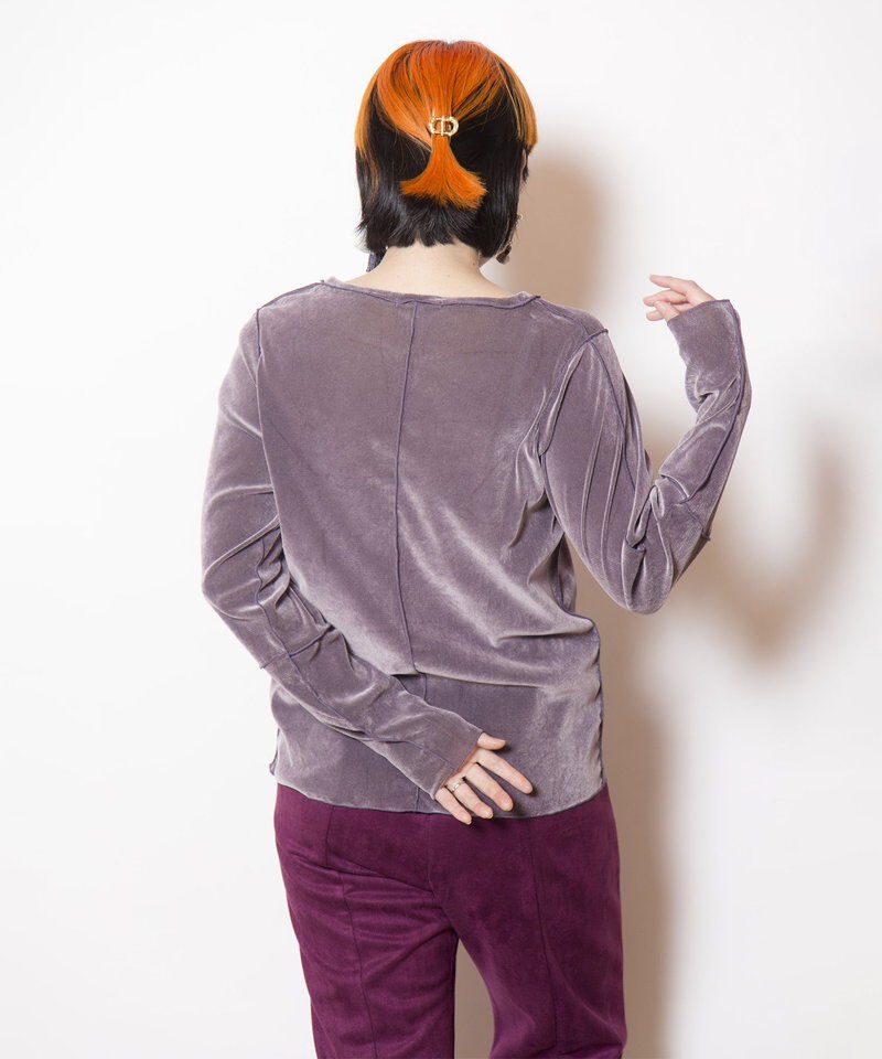  「フロッキーチュールメロー切替長袖Tシャツ」|Tシャツ・カットソー|