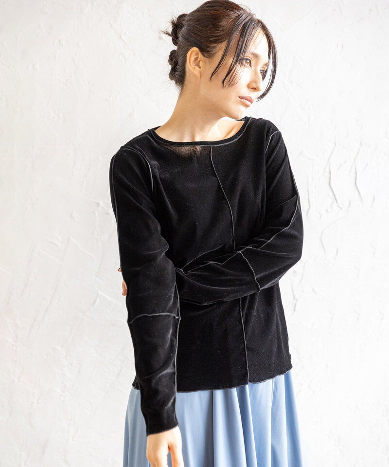  「フロッキーチュールメロー切替長袖Tシャツ」|Tシャツ・カットソー|
