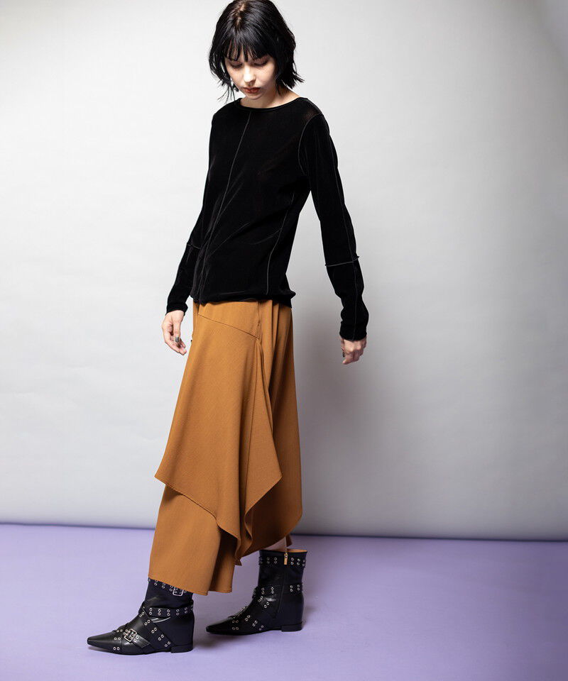  「フロッキーチュールメロー切替長袖Tシャツ」|Tシャツ・カットソー|