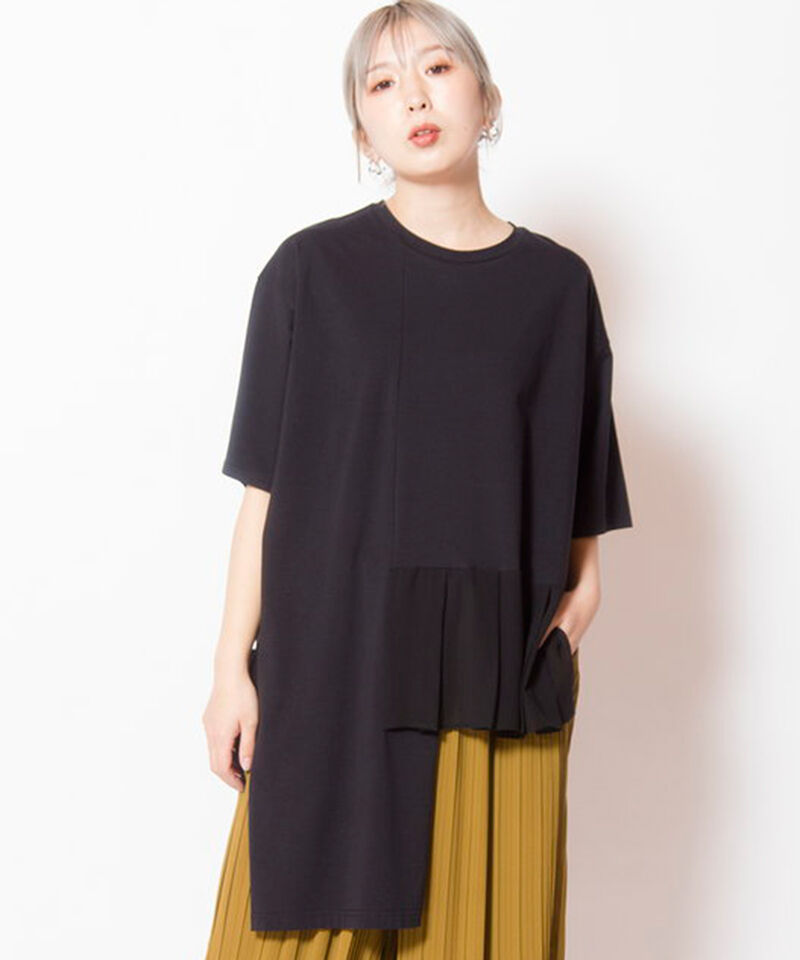  「アシンメトリー切替Tシャツ」|Tシャツ・カットソー|BLACK