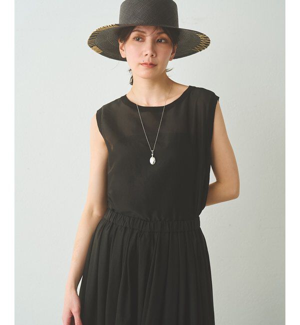 Drawing Numbers「【Drawing Numbers】シャイニーシースルーノースリーブブラウス」|シャツ・ブラウス|ブラック