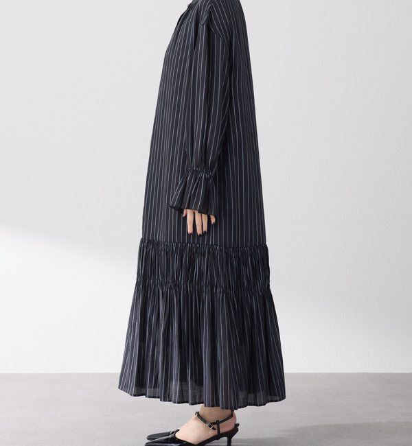  「袖シアーツイルストライプワンピース」|ワンピース|