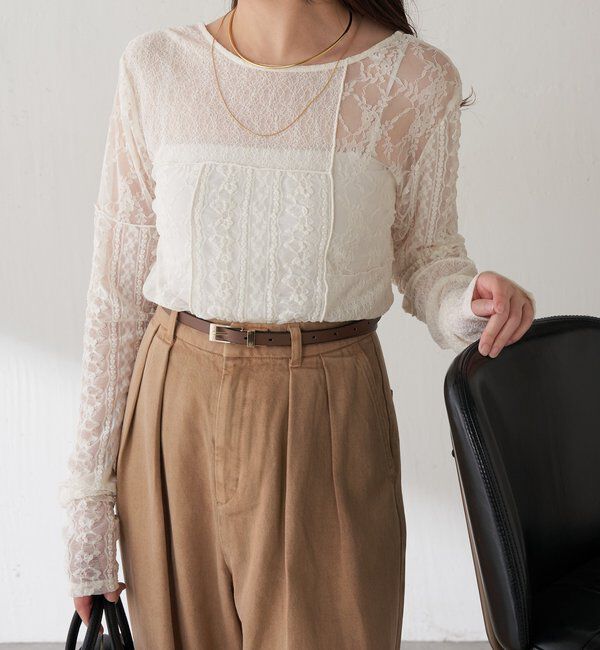  「QanosレースパッチワークロンT」|Tシャツ・カットソー|