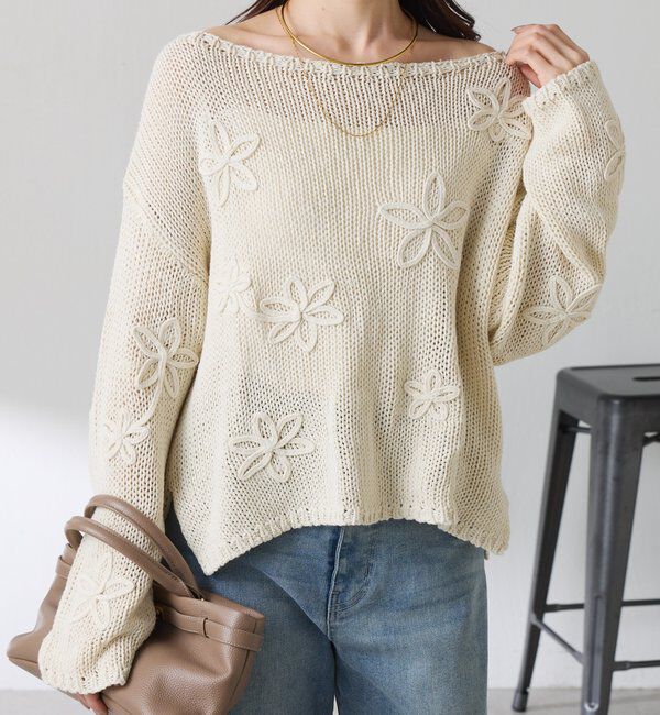  「フラワールーズコットン混ニット」|ニット・セーター|