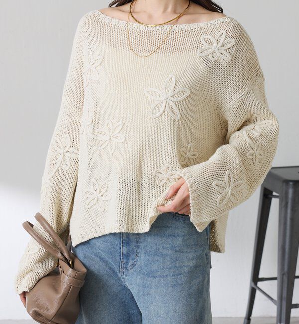  「フラワールーズコットン混ニット」|ニット・セーター|