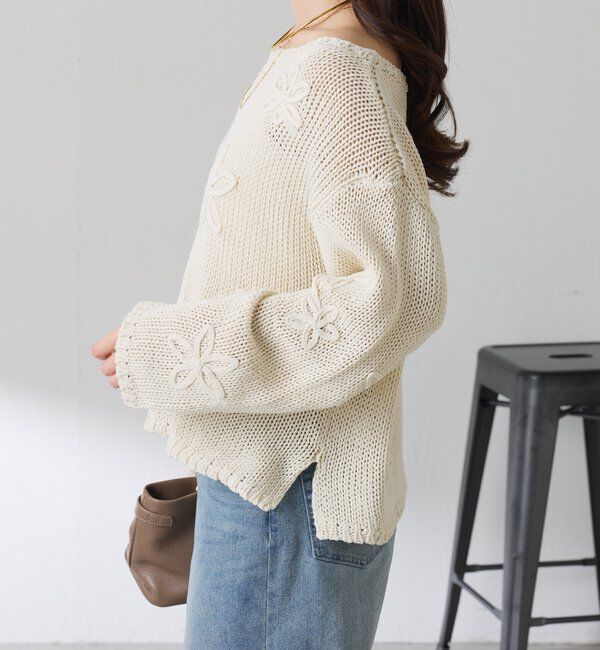  「フラワールーズコットン混ニット」|ニット・セーター|