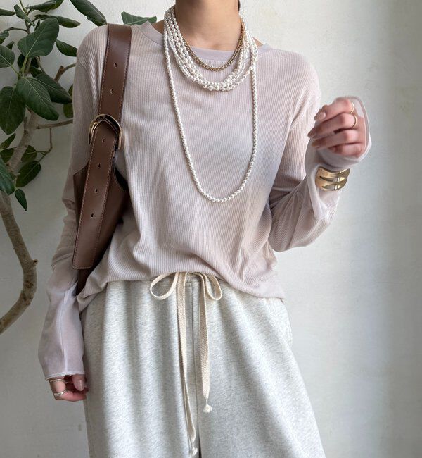  「【柔らかい着心地】袖シアーリブTEE」|Tシャツ・カットソー|