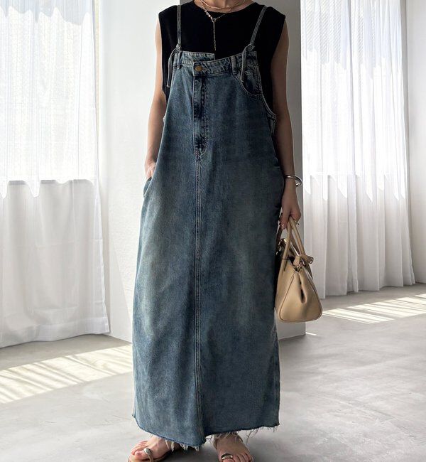  「裾フリンジデニムジャンスカ」|ワンピース|